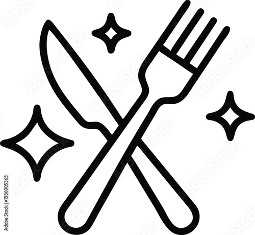 Simple cutlery line art with sparkle icons for restaurant design