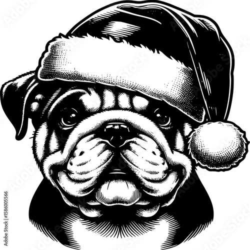 Festive Bulldog Portrait: This illustration captures the spirit of the holiday season, showcasing a charming bulldog adorned in a Santa hat.