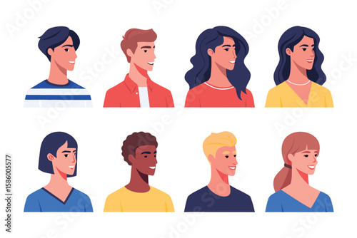 Diverse Profile Portraits: A vibrant collection of individuals, showcasing diverse styles, age groups, and skin tones in engaging profile portraits.