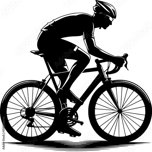 Silhouette Cyclist in Motion: A dynamic illustration of a cyclist in full stride, capturing the energy of competitive cycling with sharp contrasts and sleek lines.