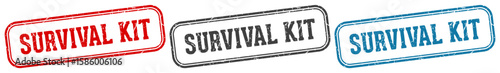 survival kit stamp. survival kit rectangular stamp set isolated on white background