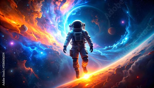 Astronaut in Vibrant Nebula Space Scene