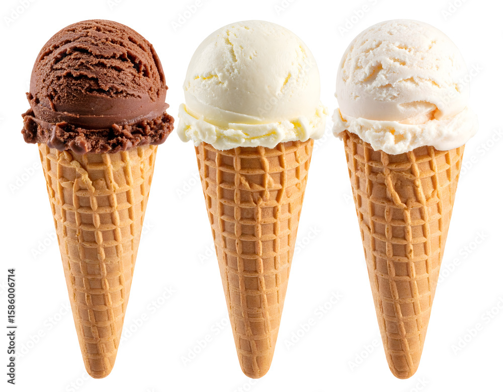 Ice cream scoop on waffle cone on transparent background. Ice cream scoop on waffle cone on transparent background.