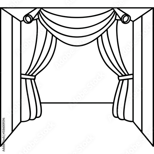 Icon backstage hallway with curtain in outline design  