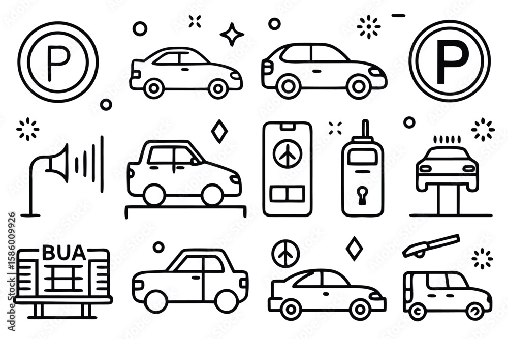 Obraz premium Collection of automotive and parking related icons vehicle transportation