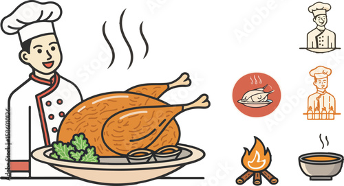 Set of Grill Chicken vector design, Chicken Tandoori Logo and icon design, Chicken Tandoori vector design