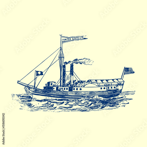 Engraved pirate ship vector illustration. Vintage monochrome etching of a classic vessel design
