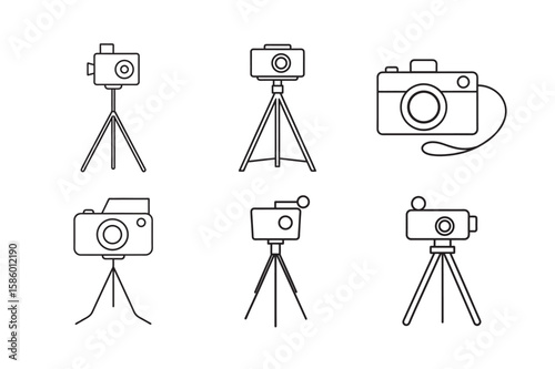 line art  camera with stand bundle on white background
