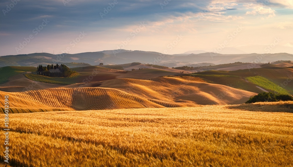 Fototapeta premium rolling hills landscape with golden wheat