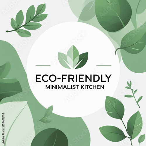 Eco friendly minimalist kitchen design concept with leaves for sustainable living and organic lifestyle