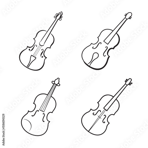 line art of violin set on white background