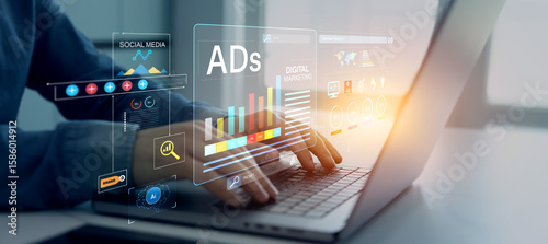 Photos Digital marketing for promotion of products with social media, email, website and channel search engine