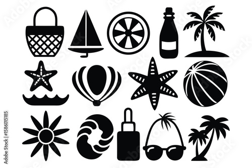Holiday Icon Set Summer Theme on White Background