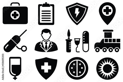 Hospital and Clinic Icon Set for Health Services