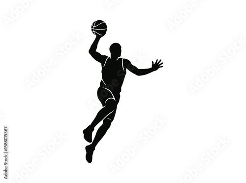 Basketball player silhouette in mid air dunking isolated on transparent background