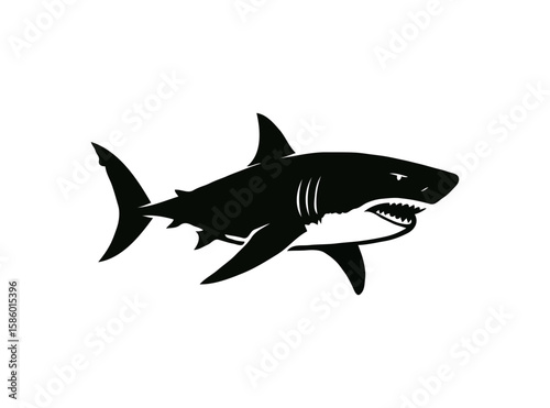 Great white shark silhouette swimming open mouth isolated on transparent background