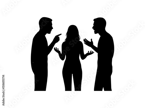 Vector silhouettes of women man argument 