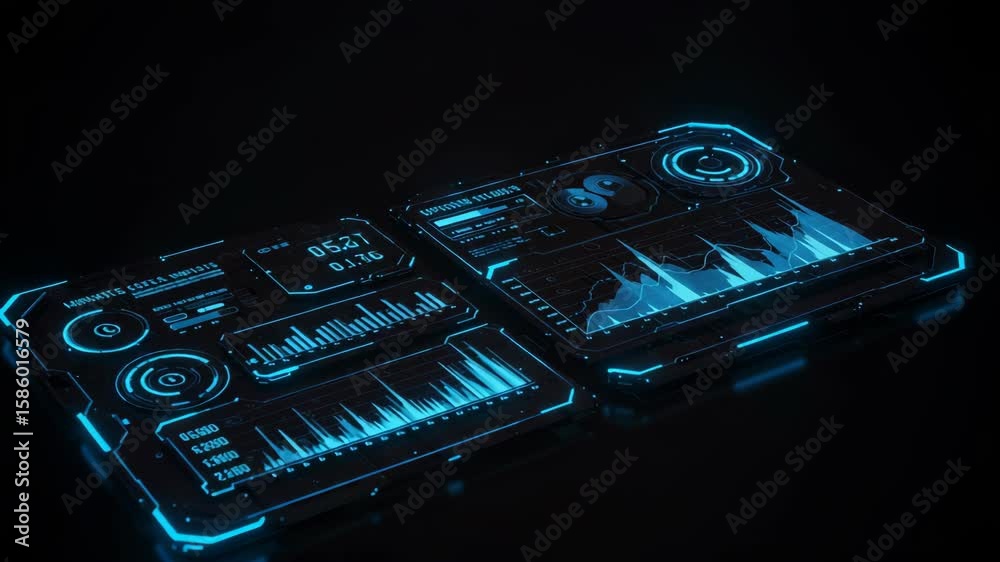 Futuristic Interface With Glowing Blue Hud Elements On A Dark ...