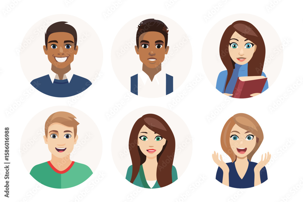 Diverse Portraits: A collection of illustrated faces, each representing a different individual, offering a glimpse into a variety of personalities. Diverse Portraits: A collection of illustrated faces, each representing a different individual, offering a glimpse into a variety of personalities.