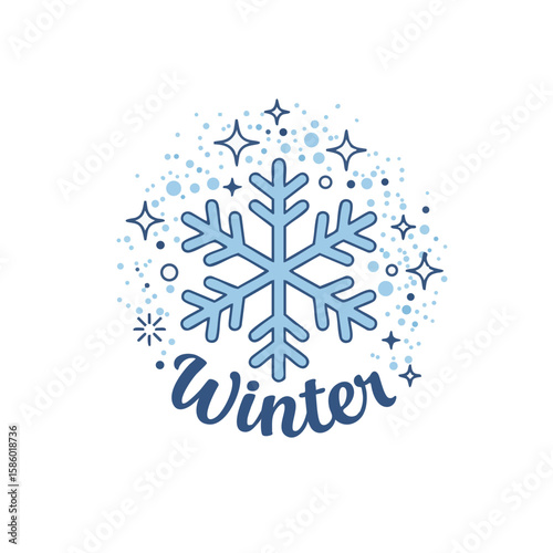 Snowflake with Sparkles and ‘Winter’ Label Flat Icon