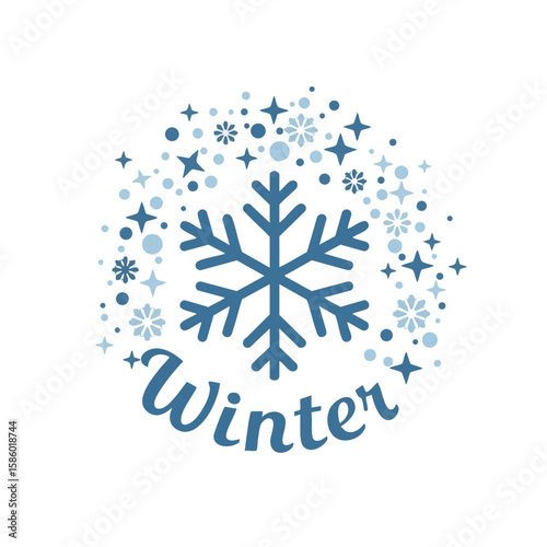 Snowflake with Sparkles and ‘Winter’ Label Flat Icon