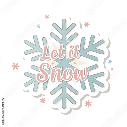 Soft Snowflake Badge with ‘Let It Snow’ Script Flat Style
