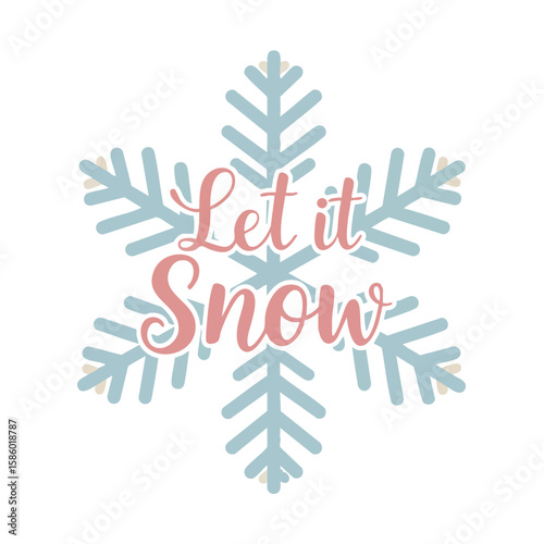 Soft Snowflake Badge with ‘Let It Snow’ Script Flat Style