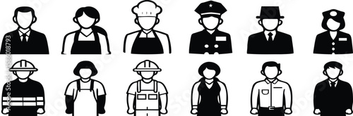 Diverse occupations are represented in this vector art of various professional figures.