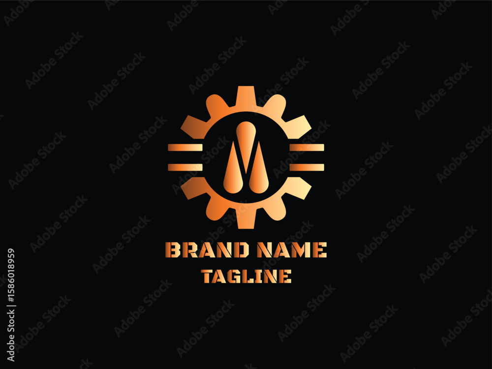 Fototapeta premium Golden gear logo with a letter, perfect for engineering and mechanical brands.