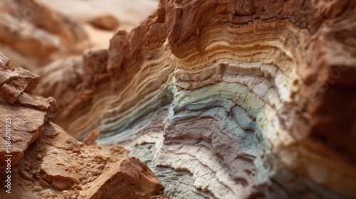 Close-up of layered rock formations