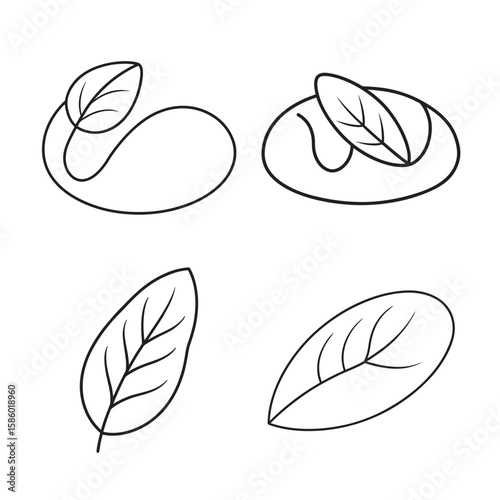 line art of bakery leaf set bundle on white background