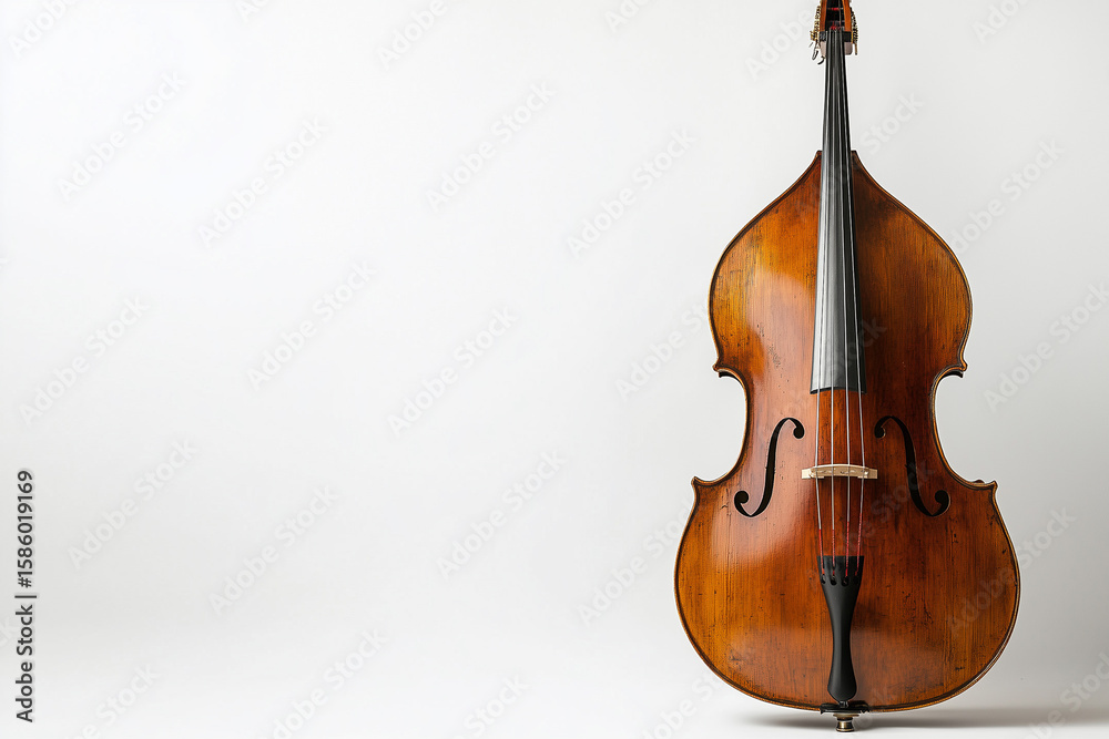 Fototapeta premium A classical string instrument, this elegant violin with its bow is isolated on a clean white background