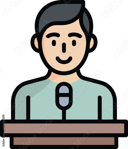 Cartoon Man Speaking At Podium Illustration Representing Public Speech Presentation Conference Communication Leadership Motivation And Business Seminar

