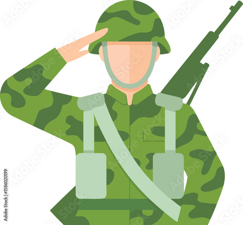 Cartoon Soldier In Camouflage Uniform Saluting Illustration Representing Military Army Defense Patriotism War Protection And National Security

