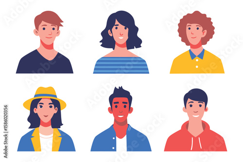 Diverse Faces: A collection of six stylized portraits showcase the vibrant diversity of individual characters. Each portrait bursts with personality and individuality