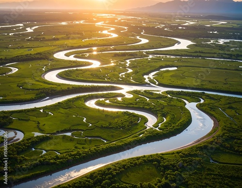 Wallpaper Mural Scenic winding rivers through lush green landscape Torontodigital.ca