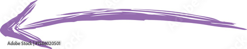 A vibrant purple, hand-drawn brush stroke arrow with a textured effect, curving downwards and to the left, perfect for artistic designs