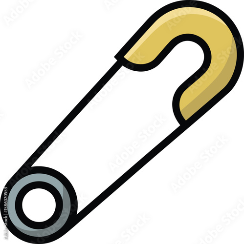 Cartoon Safety Pin Illustration Representing Sewing Clothing Fastener Accessory Craft Tool Needlework Fabric Repair And Household Utility Item


