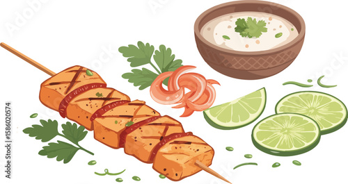 Chicken Kebab vector design, Chicken kebab Illustration vector design, Chicken Tikka vector design