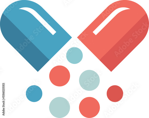 Cartoon Open Capsule Pill With Granules Illustration Representing Medicine Healthcare Pharmacy Treatment Drugs Medical Cure And Pharmaceutical Industry

