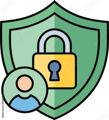 Cartoon Shield With Padlock And User Icon Illustration Representing Cybersecurity Privacy Data Protection Account Safety And Secure Online Identity

