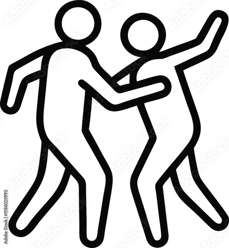 Simple line art icon illustration of two people fighting or dancing