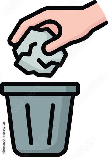 Cartoon Hand Throwing Trash In Bin Illustration Representing Cleanliness Waste Management Recycling Environment Protection And Social Responsibility

