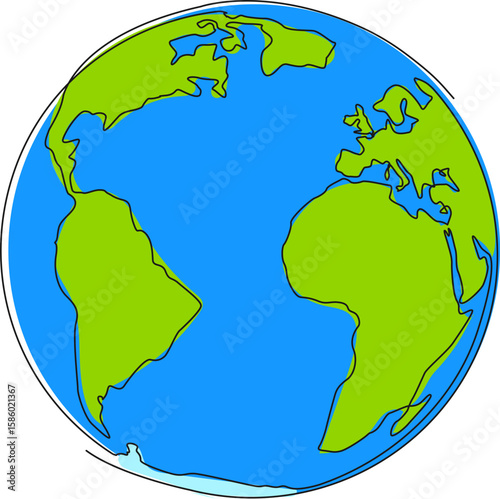 continuous single line drawing of planet earth, line art vector illustration