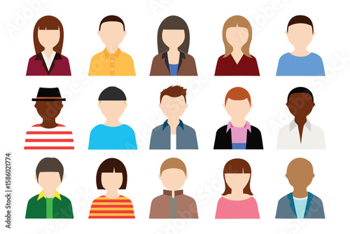 Portrait of Diverse Icons: A collection of diverse human icons representing various individuals. Each person embodies unique characteristics and features.