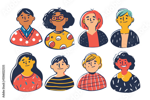 Diverse Portrait Collection: A vibrant and inclusive collection of illustrated portraits, each showcasing a unique character and style.