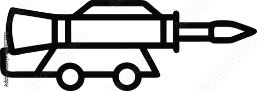 Simple line art icon of missile launcher vehicle with wheels silhouette