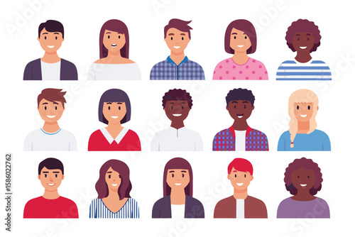 Diverse Portraits Collection: A curated collection of unique individual portraits, representing a variety of ethnicities, ages, and expressions. Perfect for illustrating diversity, community.
