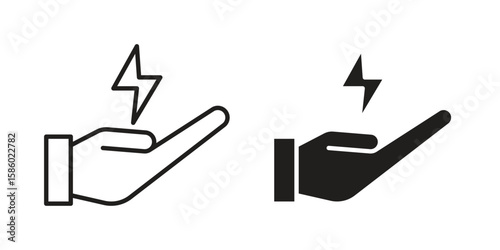 Hand with Power icon. linear style sign for mobile concept and web design.