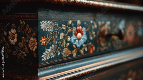 Ornate drawer with floral inlay